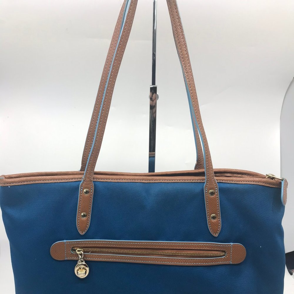 COACH Large Blue Brown Fabric Shoppers Tote - Picture 5 of 8